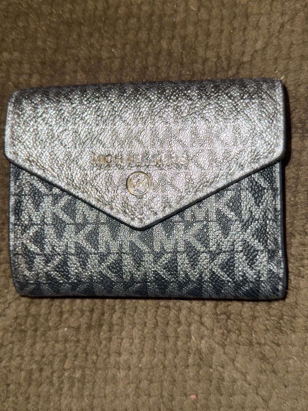 Michael Kors Metallic Silver Black Logo Continental Wallet